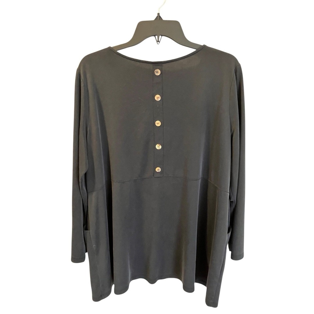 Soft Surroundings Fairfax Tunic Top XL Black Gray Modal Pockets Button Back